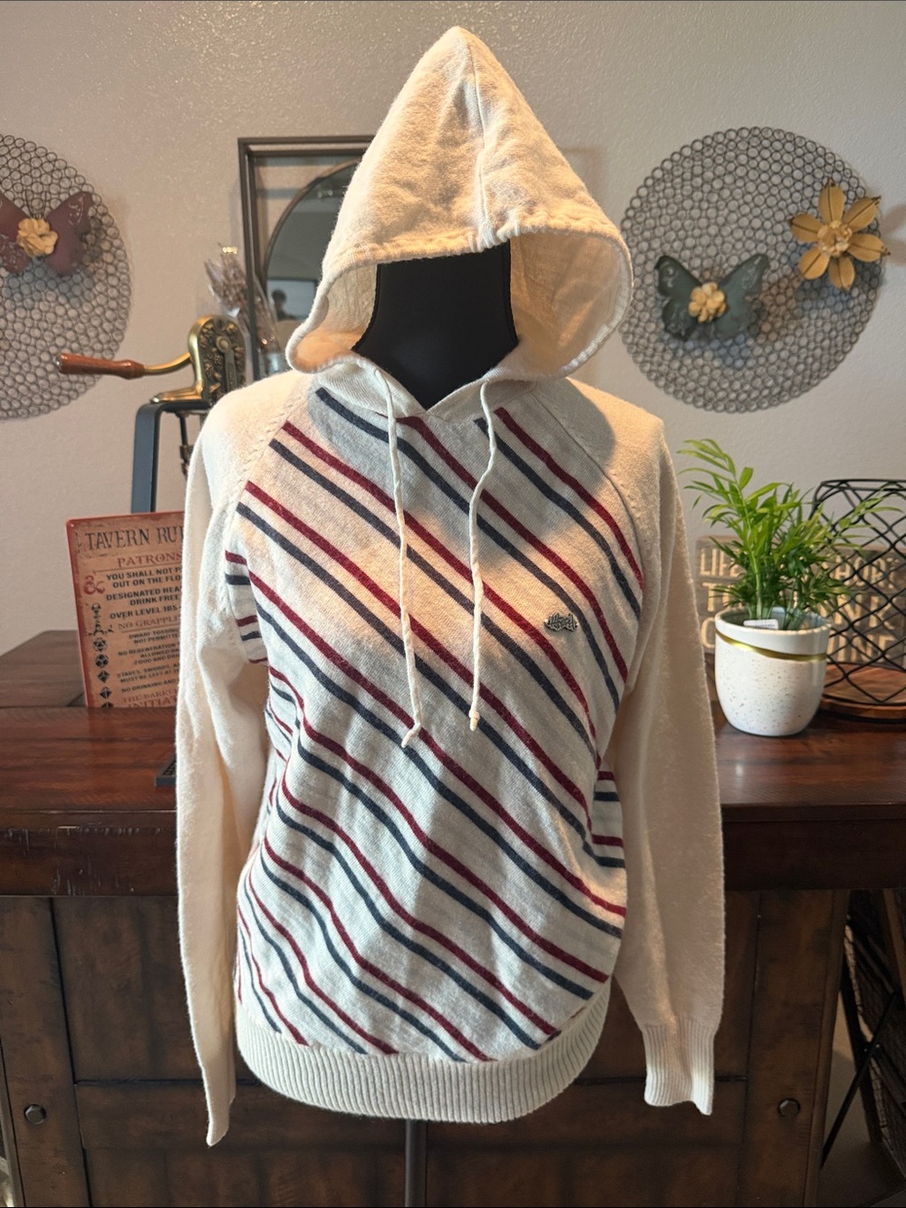 Vintage 90’s Hot Buttered Surf Retro Striped Knit Pullover Hoodie(RARE)